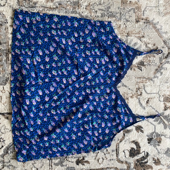 Plus Size Lace & Floral French Style Tank Top Vibrant Blue Green Purple - Picture 12 of 16